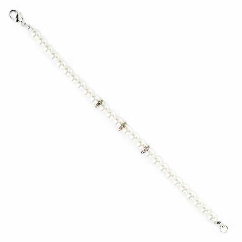 Bridal Wedding Jewelry Crystal Rhinestone Pearl Single Linear Bracelet Silver - Accessoriesforever
