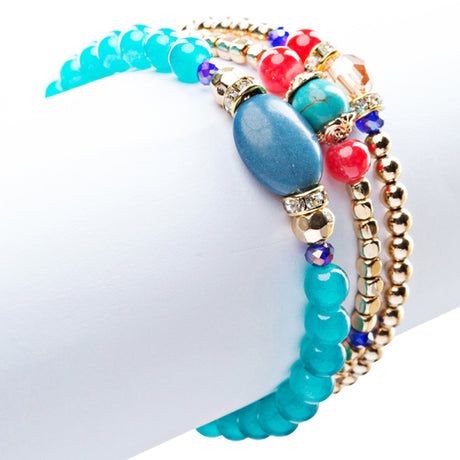 Beautiful Stone Bead Tribal Bohemian Statement Wrap Fashion Bracelet B451 Blue
