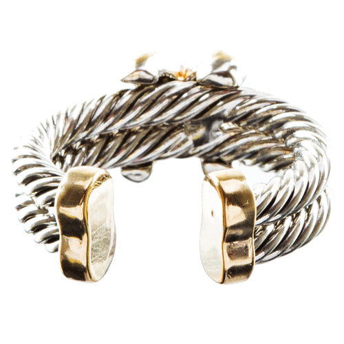 Duo Tone X Design Double Cable Fashion Ring Gold Silver