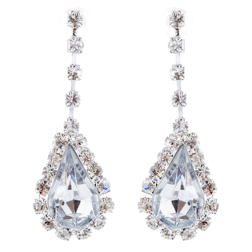 Bridal Wedding Jewelry Set Crystal Rhinestone Dangling Teardrops Silver - Accessoriesforever