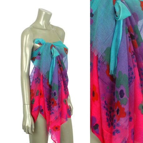 Beach Sarong Pareo Shawl Wrap Flower Ombre Fuschia