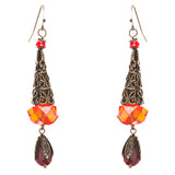 Bold Fashion Crystal Rhinestone Brassy Tear Drop Cone Design Earrings E841 Red