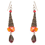 Bold Fashion Crystal Rhinestone Brassy Tear Drop Cone Design Earrings E841 Red