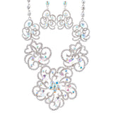 Bridal Wedding Jewelry Set Crystal Rhinestone Chunky Floral Necklace Silver AB
