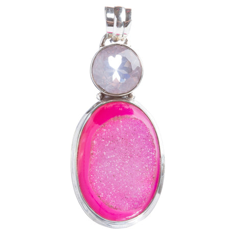 925 Sterling Silver Natural Gemstones Agate Druzy Pendant FJSVP2093