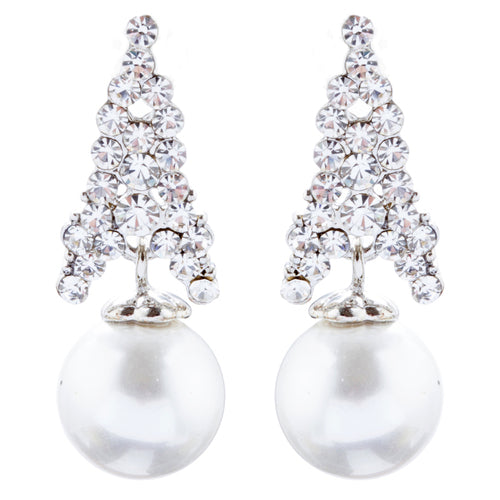 Bridal Wedding Jewelry Crystal Rhinestone Pearl Classic Earrings E1018 Silver