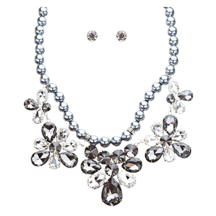 Bridal Wedding Jewelry Crystal Rhinestone Captivating Floral Bib Necklace J509GR - Accessoriesforever