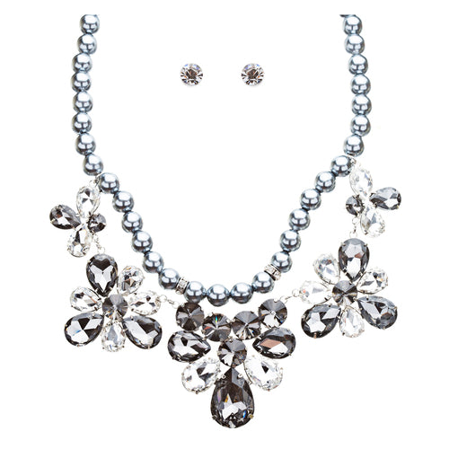 Bridal Wedding Jewelry Crystal Rhinestone Captivating Floral Bib Necklace J509GR