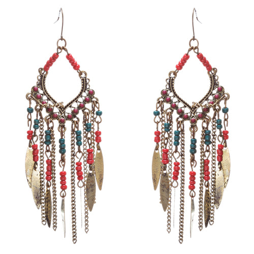 Chic Trendy Statement Fashion Dangling Chains Bead Earrings E953 Multi