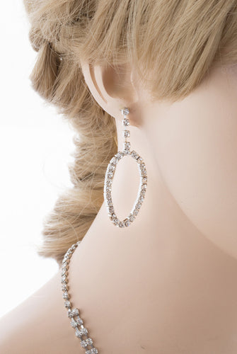 Bridal Wedding Jewelry Set Crystal Rhinestone Oval Link