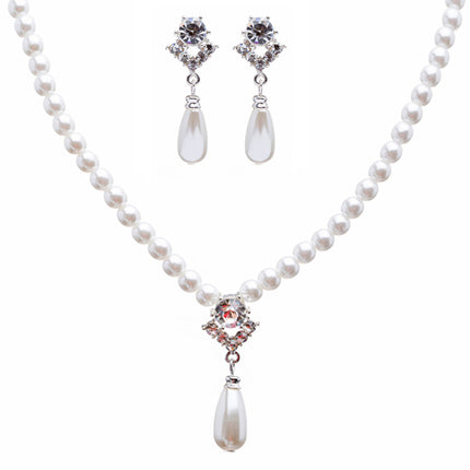 Bridal Wedding Jewelry Set Crystal Pearl Linear Teardrop Necklace - Accessoriesforever