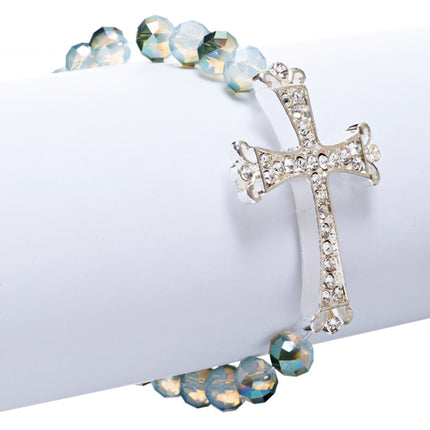Cross Jewelry Crystal Rhinestone Vintage Design Cross Stretch Bracelet B501 GRN - Accessoriesforever