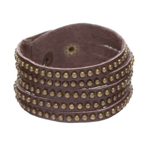 Trendy Metal Studs Style Genuine Leather Fashion Wrap Bracelet Silver Brown