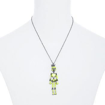 Halloween Costume Jewelry Articulated Skeleton Necklace Neon Lime Green