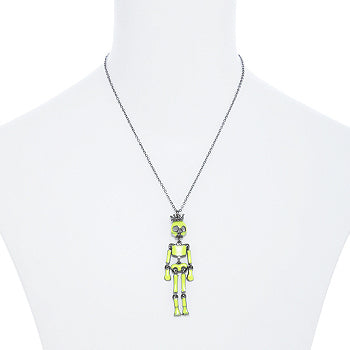 Halloween Costume Jewelry Articulated Skeleton Necklace Neon Lime Green - Accessoriesforever