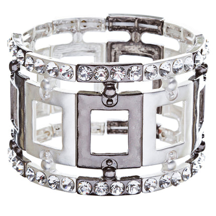 Fashion Square Linked Crystal Stretch Bracelet Black - Accessoriesforever