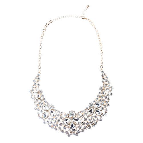 Bridal Wedding Jewelry Crystal Rhinestone Stately Design Necklace Set J588 Gold - Accessoriesforever