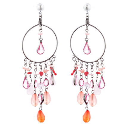 Woman Fashion Earrings Chandelier Lucite Bead Pink - Accessoriesforever