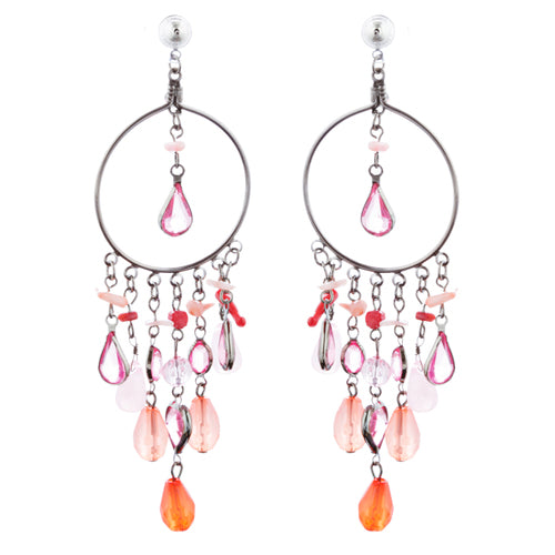 Woman Fashion Earrings Chandelier Lucite Bead Pink - Accessoriesforever