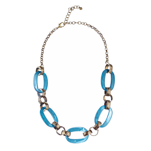 Fashion Links Pattern Design Statement Necklace Earrings Set JN283 Blue