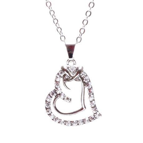 Valentines Jewelry Crystal Rhinestone Sparkling Hearts Necklace N92 Silver