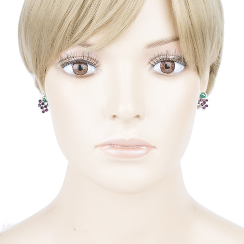 Adorable Crystal Rhinestone Grape Fruit Charm Stud Post Earrings E1198 Purple - Accessoriesforever