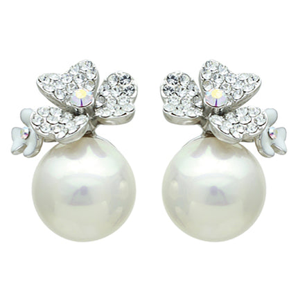Bridal Wedding Jewelry Crystal Rhinestone Pearl Floral Stud Earring Silver Ivory - Accessoriesforever