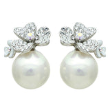Bridal Wedding Jewelry Crystal Rhinestone Pearl Floral Stud Earring Silver Ivory