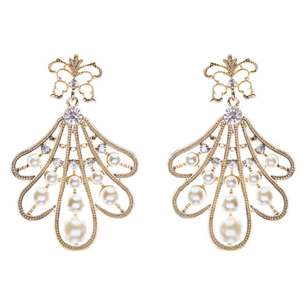Flare Pearl Crystal Fashion Vintage Earrings Gold - Accessoriesforever
