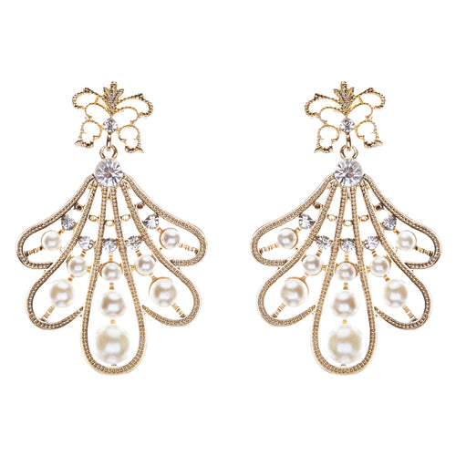 Flare Pearl Crystal Fashion Vintage Earrings Gold - Accessoriesforever