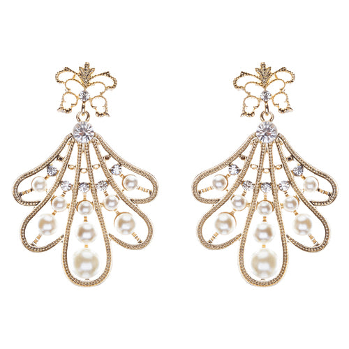 Flare Pearl Crystal Fashion Vintage Earrings Gold
