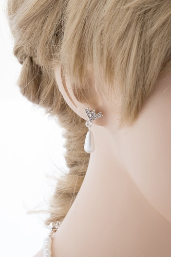 Bridal Wedding Jewelry Set Crystal Rhinestone Teardrop Pearl Soft V Necklace