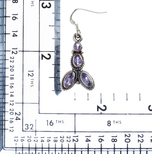 925 Sterling Silver Gemstones Natural Amethyst Dangle Earrings FJSE2182