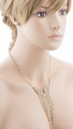Bridal Wedding Jewelry Crystal Rhinestone Illuminating Dangling Necklace J516 GD - Accessoriesforever