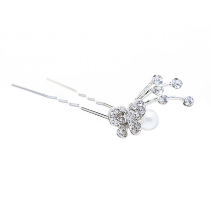 Bridal Wedding Jewelry Crystal Rhinestone Pearl Butterfly Hair Pin Silver White - Accessoriesforever