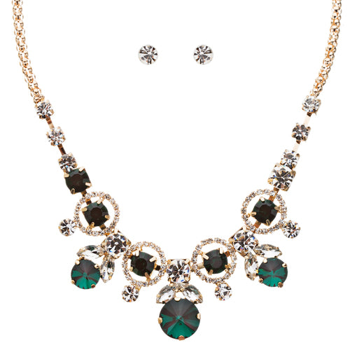 Glamorous Jewelry Set Crystal Rhinestone Elegant Setting Necklace J526 Green