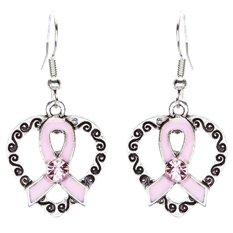 Pink Ribbon Jewelry Crystal Rhinestone Pretty Heart Ribbon Necklace JN256 Pink