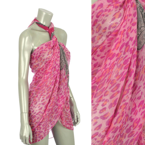 Beach Sarong Pareo Shawl Wrap Leopard Paisley Pink