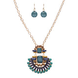 Unique Fashion Crystal Rhinestone Fan Charm Necklace And Earrings JN222 Green