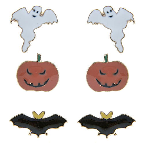 Halloween Costume Jewelry Ghost Pumpkin Bat 3 Sets Mini Earrings E1221