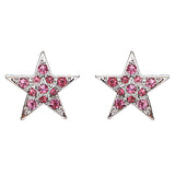 Twinkle Sparkle Crystal Double Star Stud Fashion Earrings Silver Tone Pink