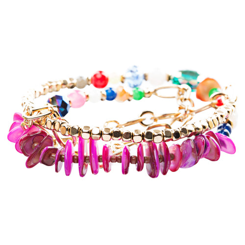 Beautiful Stone Bead Tribal Bohemian Statement Wrap Fashion Bracelet B448 Pink