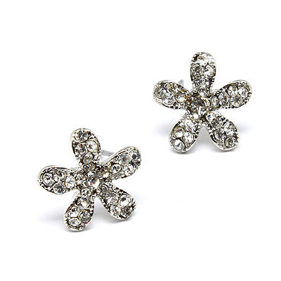 Flower Rhinestone Crystal Fashion Stud Earrings Silver