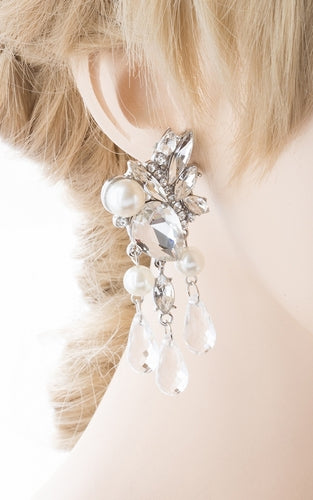 Bridal Wedding Jewelry Crystal Rhinestone Pearl Stunning Chic Dangle Earrings - Accessoriesforever