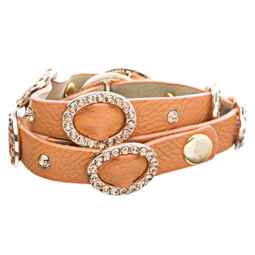 Chic Crystal Buckle Design Button Leatherette Fashion Wrap Bracelet Gold Orange