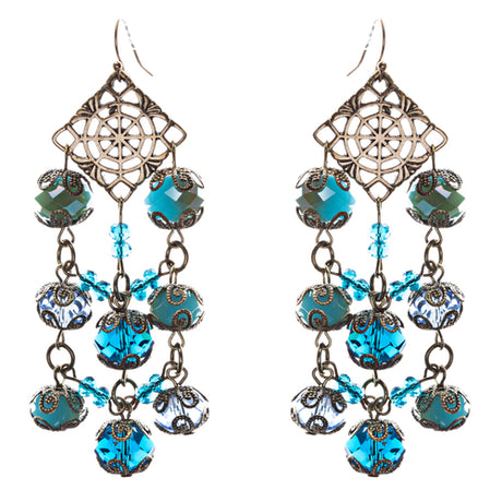Bold Fashion Extraordinary Beaded Charms Design Dangle Earrings E853 Blue