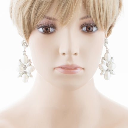 Bridal Wedding Jewelry Crystal Rhinestone Pearl Cluster Dangle Earrings Ivory