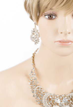 Bridal Wedding Jewelry Crystal Rhinestone Complex Design Necklace Set J539 Gold - Accessoriesforever