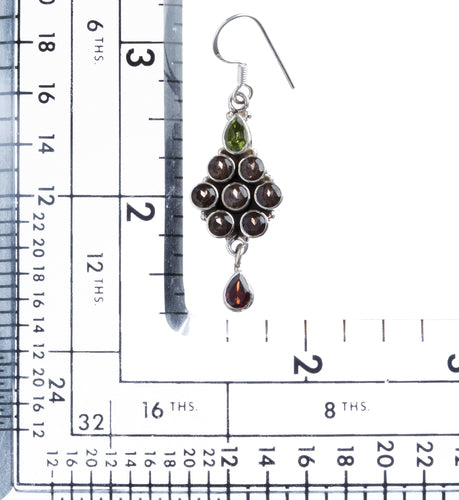 925 Sterling Silver Gemstones Natural Garnet Topaz Dangle Earrings FJSE2165
