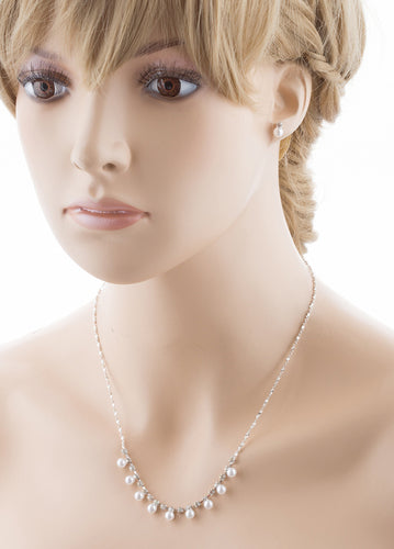 Bridal Wedding Jewelry Set Crystal Rhinestone Elegant Pearl Necklace Silver - Accessoriesforever